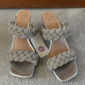 a new day Silver Braided Double-Strap Slide Heels